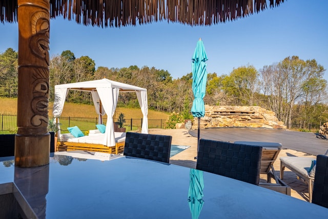 view of patio / terrace featuring a gazebo and outdoor lounge area