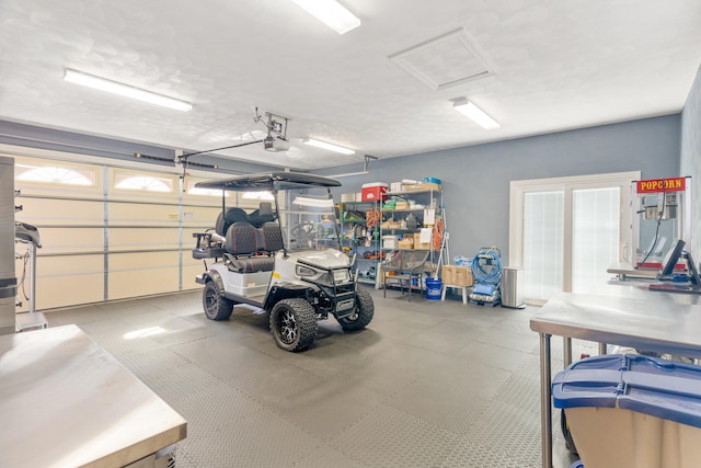 garage with a garage door opener