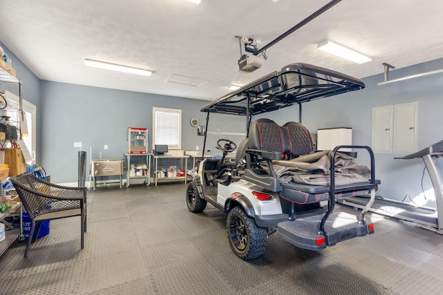 garage with a garage door opener