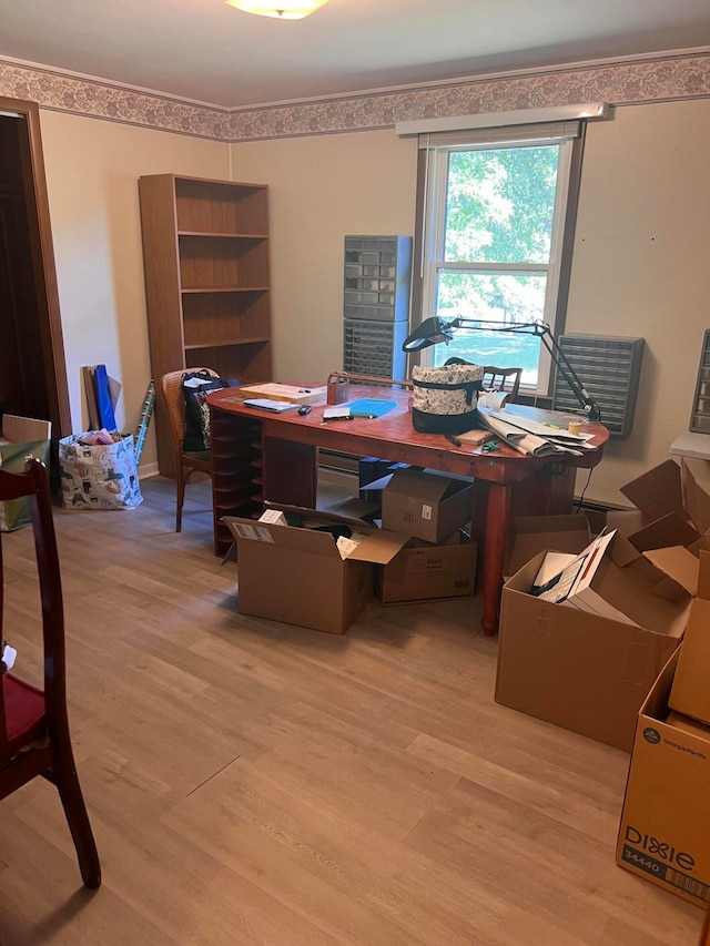 office area featuring light hardwood / wood-style flooring