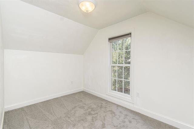 additional living space with lofted ceiling and light colored carpet