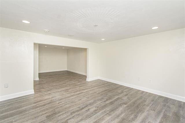 basement featuring wood-type flooring