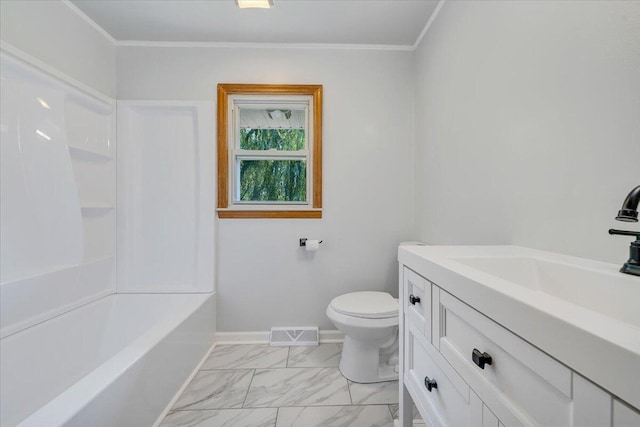2422 Kingston Rd NW, Roanoke, VA 24017 - bathroom featuring vanity, marble look tile flooring, crown molding, and shower / tub combination