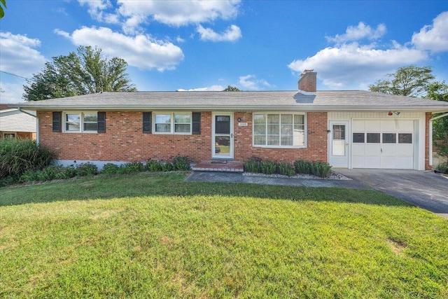 2422 Kingston Rd NW, Roanoke, VA 24017 - ranch-style house featuring brick siding, an attached garage, a chimney, driveway, and a front yard