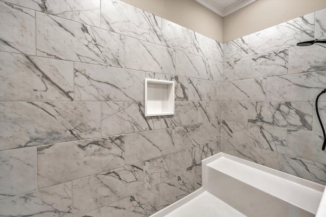 1154 Barrow Hills Dr, Huddleston, VA 24104 - bathroom featuring ornamental molding and tiled shower