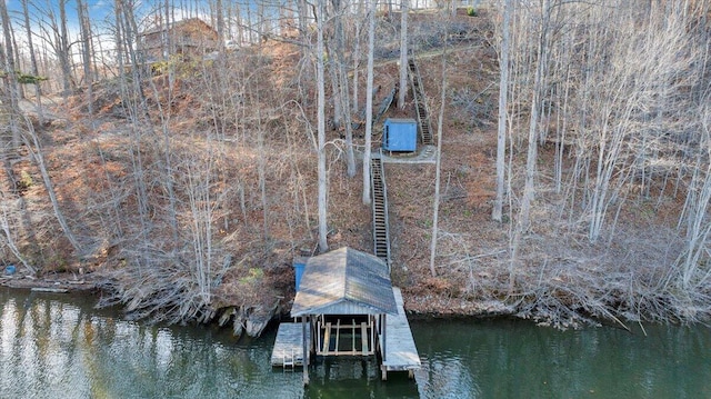 dock area featuring a water view