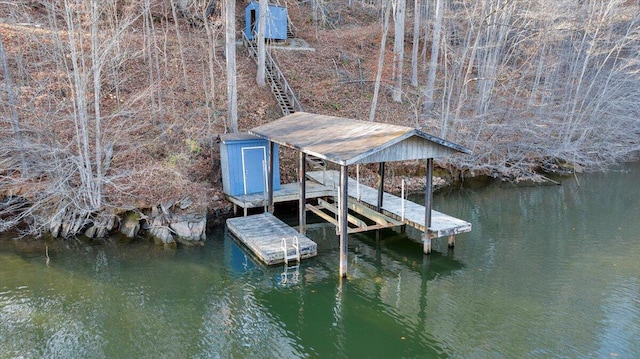 dock area with a water view