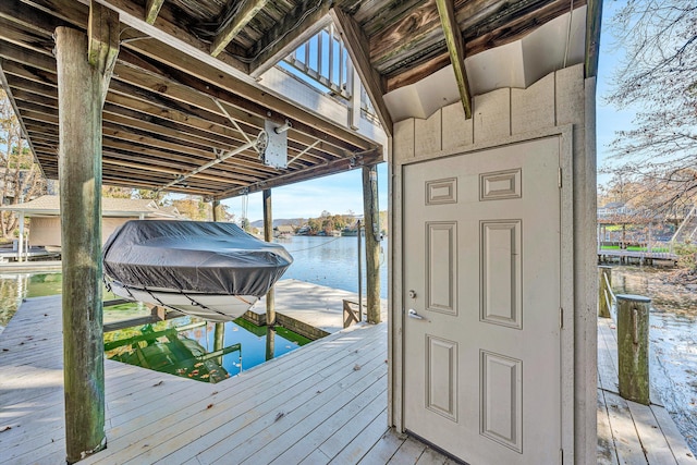 view of dock with a water view