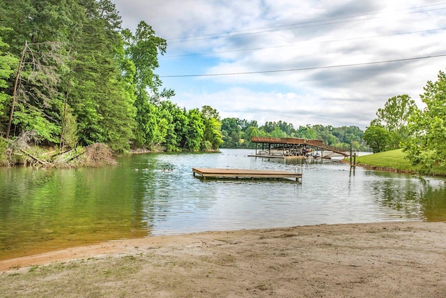 view of dock with a water view