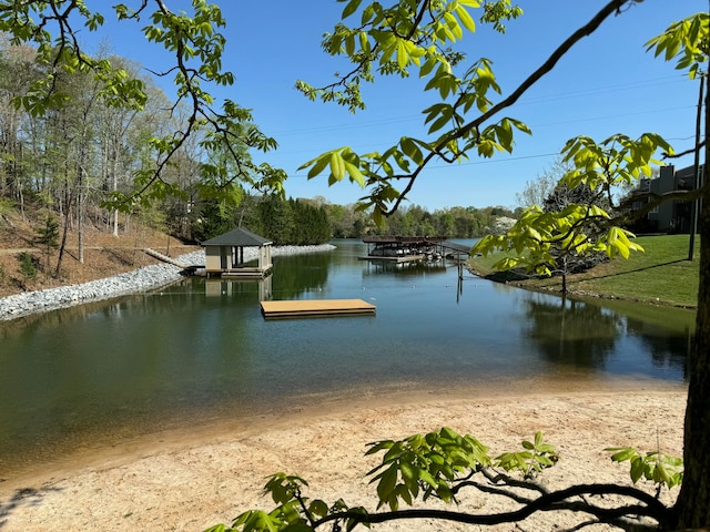 property view of water with a dock