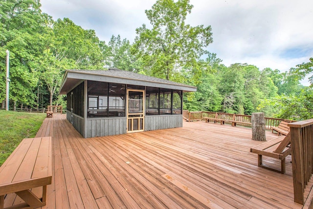 deck featuring a sunroom