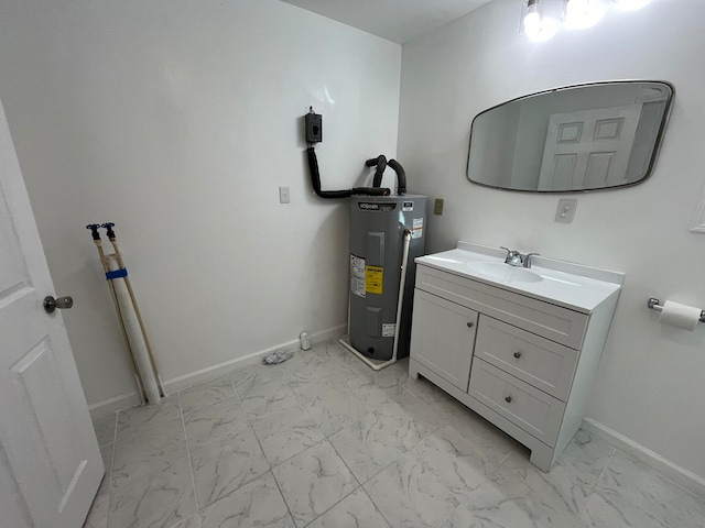 bathroom featuring electric water heater and vanity