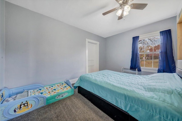 bedroom with carpet flooring and ceiling fan