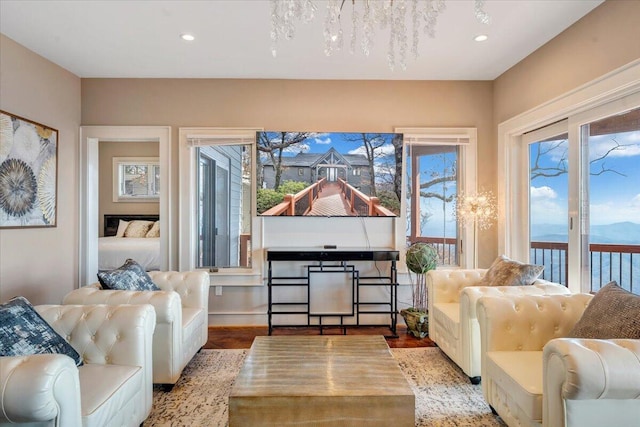 interior space featuring a chandelier and light wood-type flooring