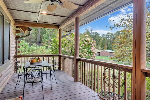 wooden terrace with ceiling fan