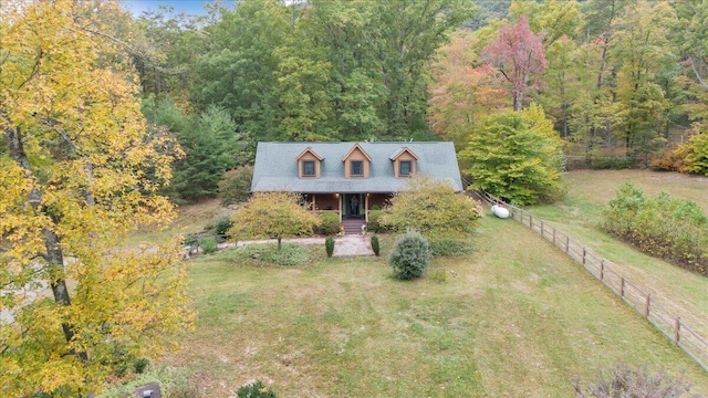 view of front of home featuring a front lawn and a porch