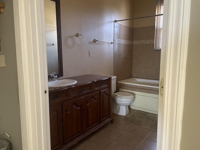 full bathroom with tile patterned flooring, shower / tub combination, vanity, and toilet