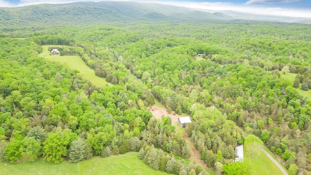 drone / aerial view featuring a mountain view