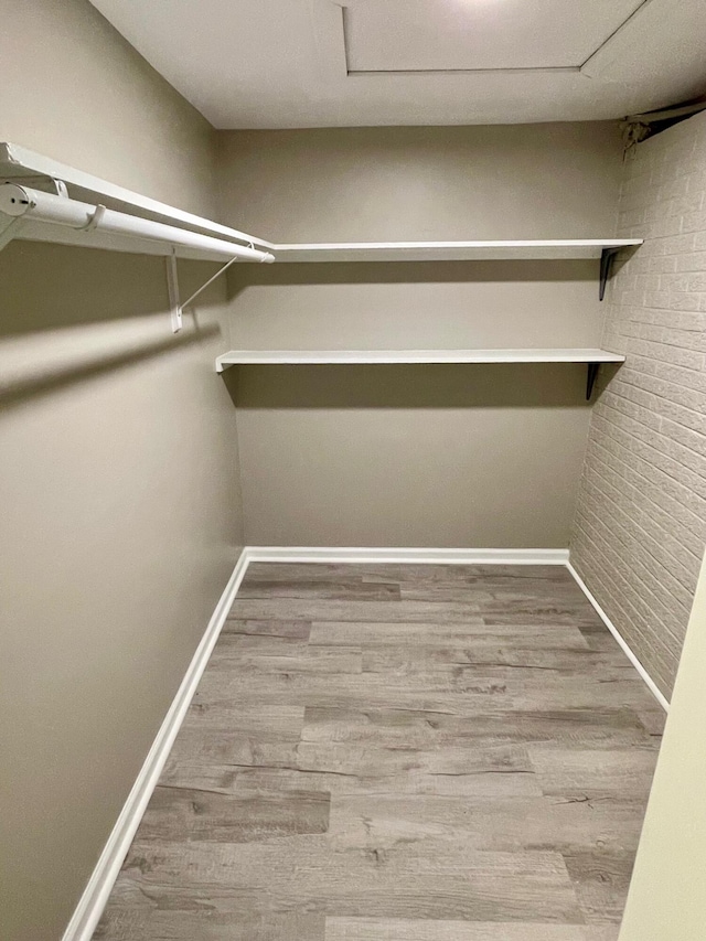 walk in closet featuring light hardwood / wood-style flooring