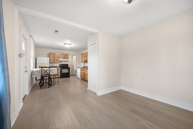 living room featuring light hardwood / wood-style flooring and sink