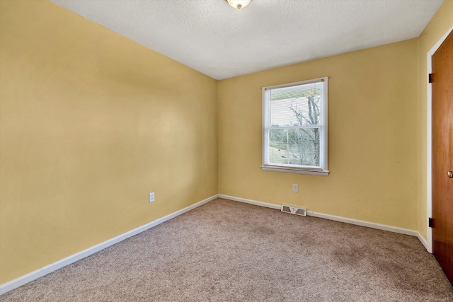 unfurnished room with carpet and a textured ceiling