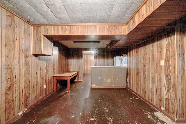 basement with wood walls