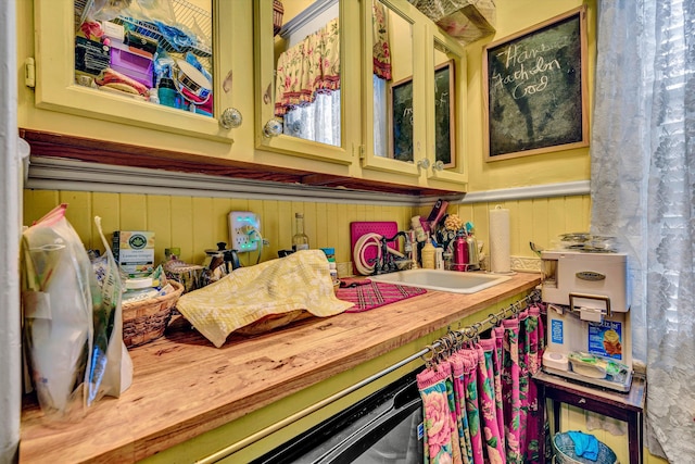 interior details with wooden walls and sink