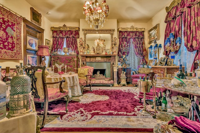 sitting room featuring a chandelier