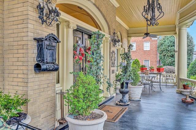 view of patio / terrace with ceiling fan and covered porch