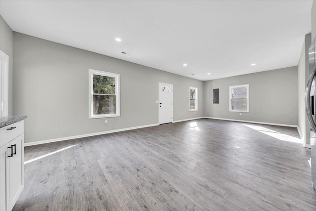 unfurnished living room with light hardwood / wood-style flooring