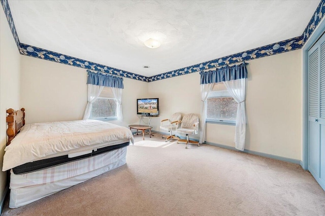 bedroom featuring carpet floors and a closet