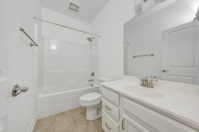 full bathroom featuring shower / bathtub combination, tile patterned floors, toilet, and vanity