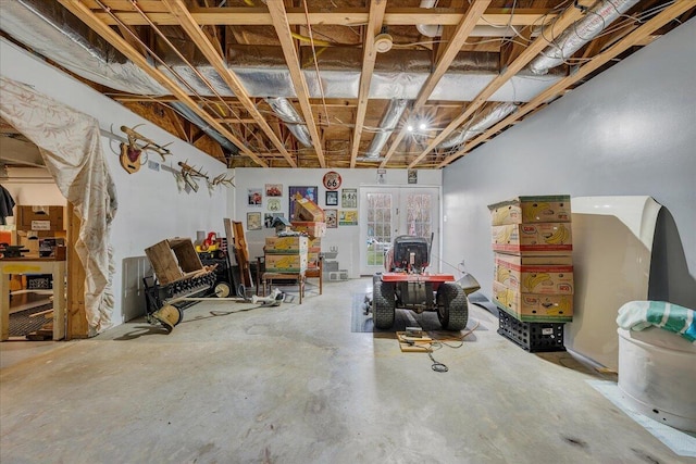 basement featuring french doors