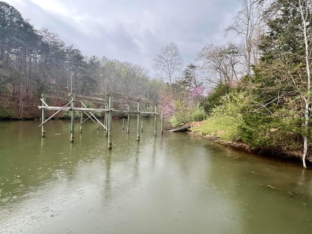 view of dock with a water view