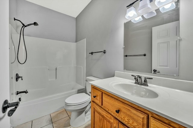 full bathroom featuring tile patterned flooring, bathtub / shower combination, vanity, and toilet