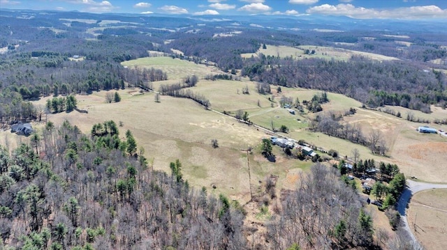 bird's eye view with a rural view and a wooded view