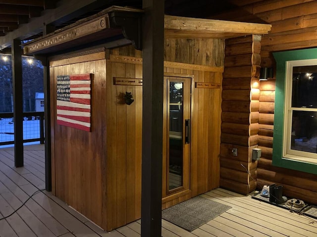 view of sauna / steam room with hardwood / wood-style flooring