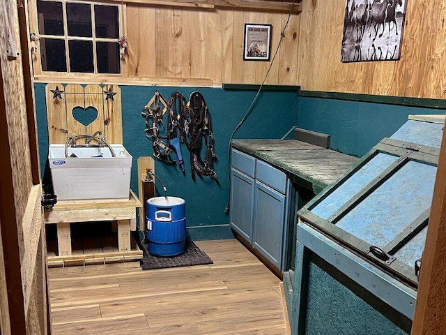 laundry area with light hardwood / wood-style floors