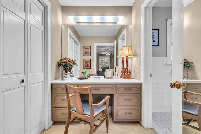 bathroom featuring vanity and walk in shower