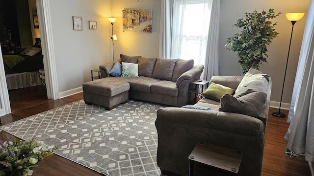 living room featuring dark hardwood / wood-style flooring