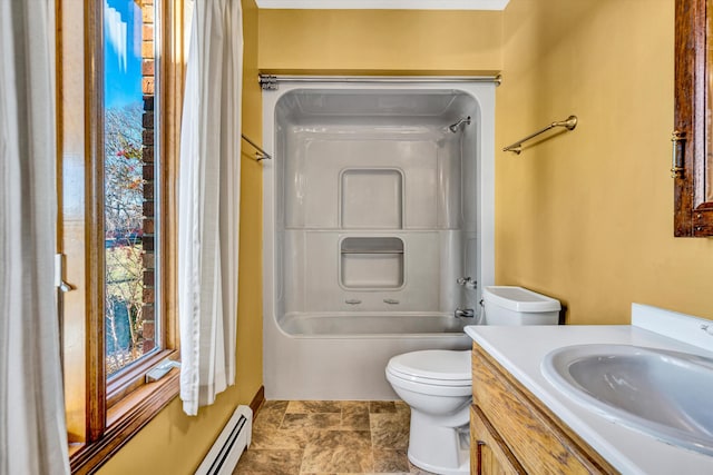 full bathroom featuring vanity, toilet, and tub / shower combination