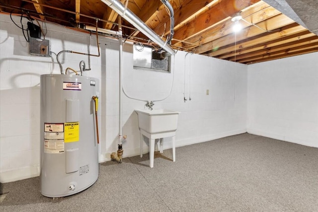 basement featuring water heater