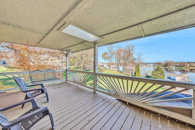 deck with a water view