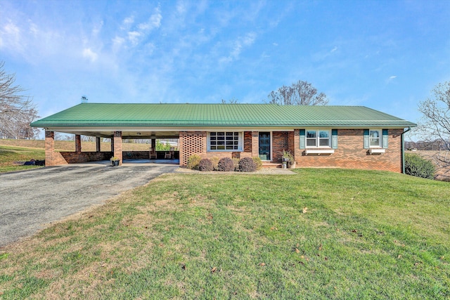 single story home with a carport and a front yard