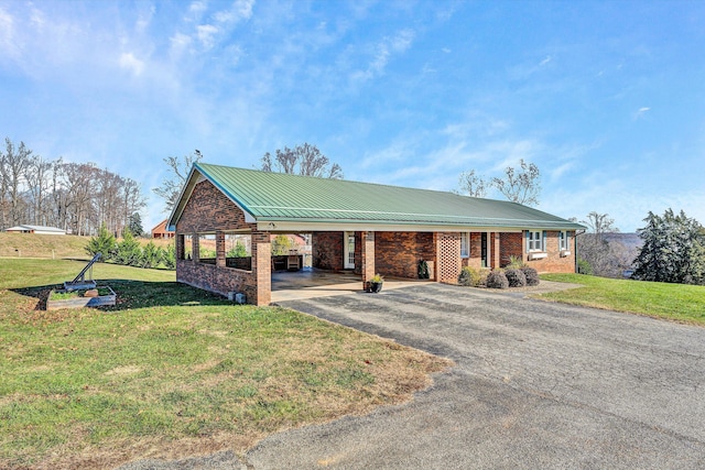 single story home with a carport and a front yard