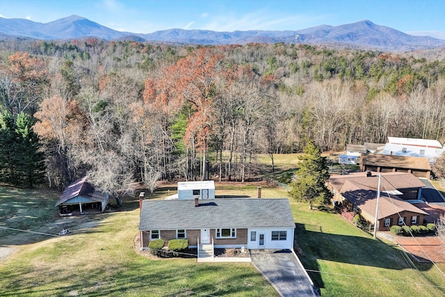 bird's eye view with a mountain view