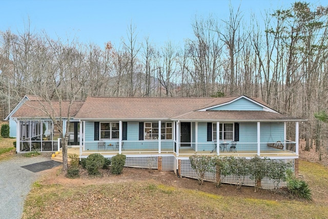 ranch-style home with covered porch