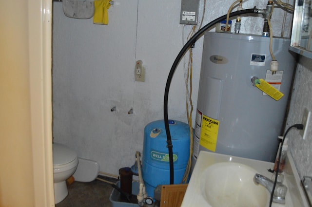 utility room with electric water heater and sink