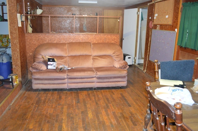 living room with dark hardwood / wood-style floors