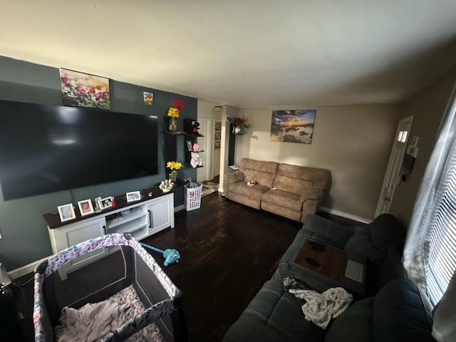 living room featuring dark wood-type flooring